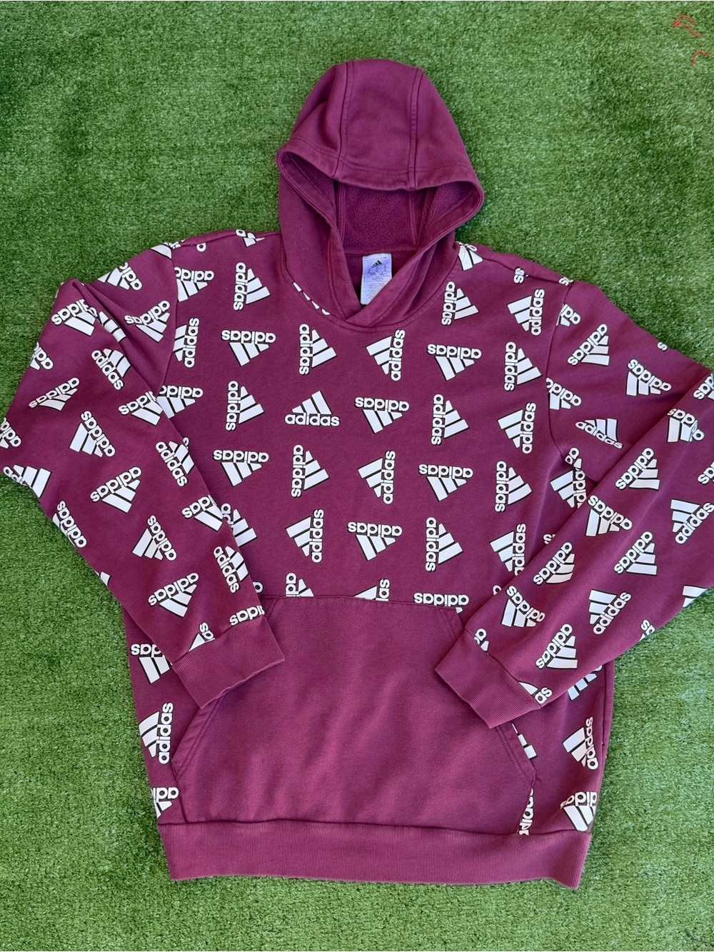 adidas Maroon All-Over Logo Hoodie